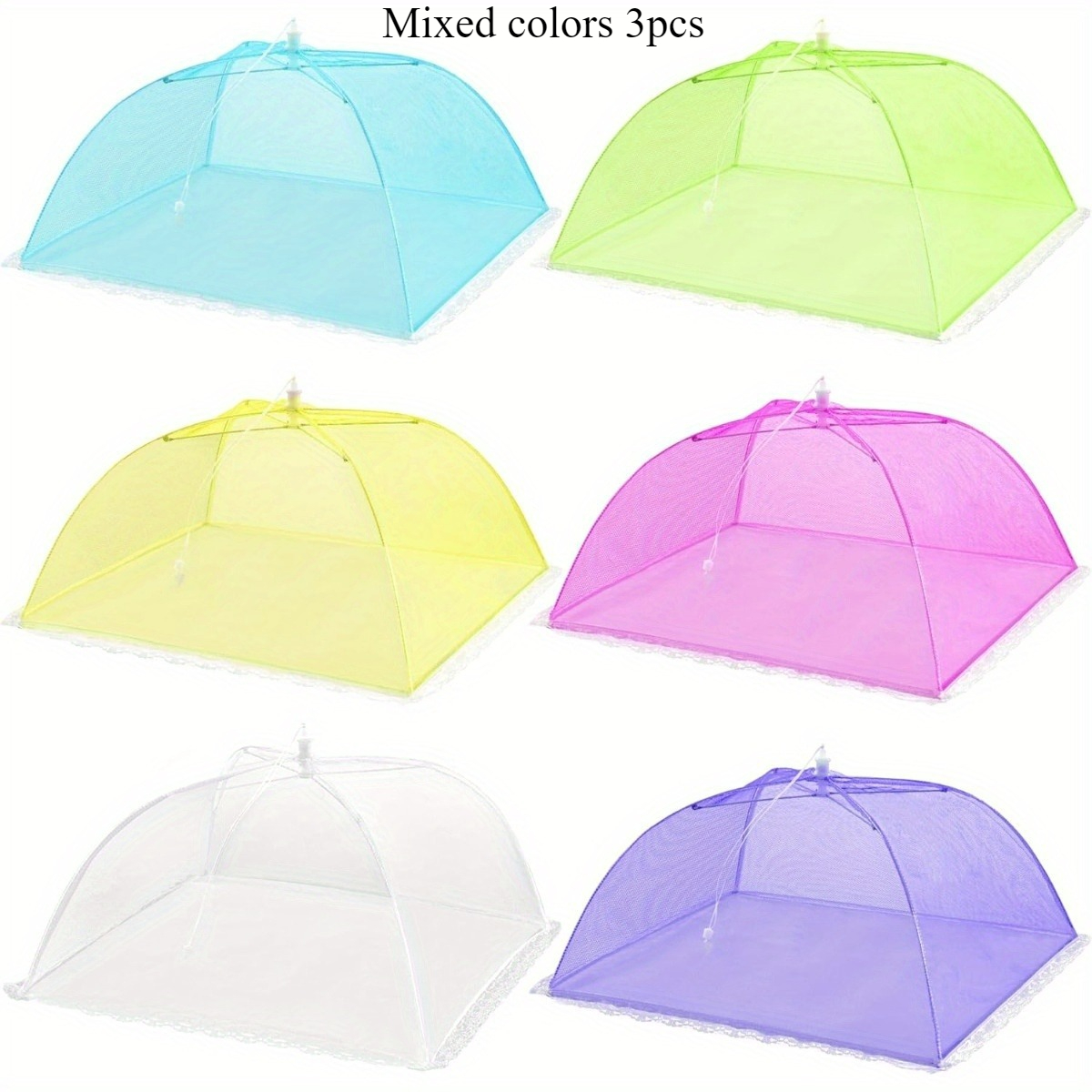 Image of 6/3 Pack Colored Pop-up Mesh Food Cover Tent For Outside, 12 Inches Reusable And Collapsible Outdoor Picnic Food Covers Net For Party Picnic, Bbq, Camping