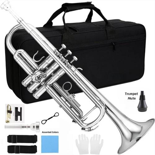 standard bb trumpet set golden lacquer silvery plated complete 11pcs kit with hard case mute snake brush care gloves for adult beginners