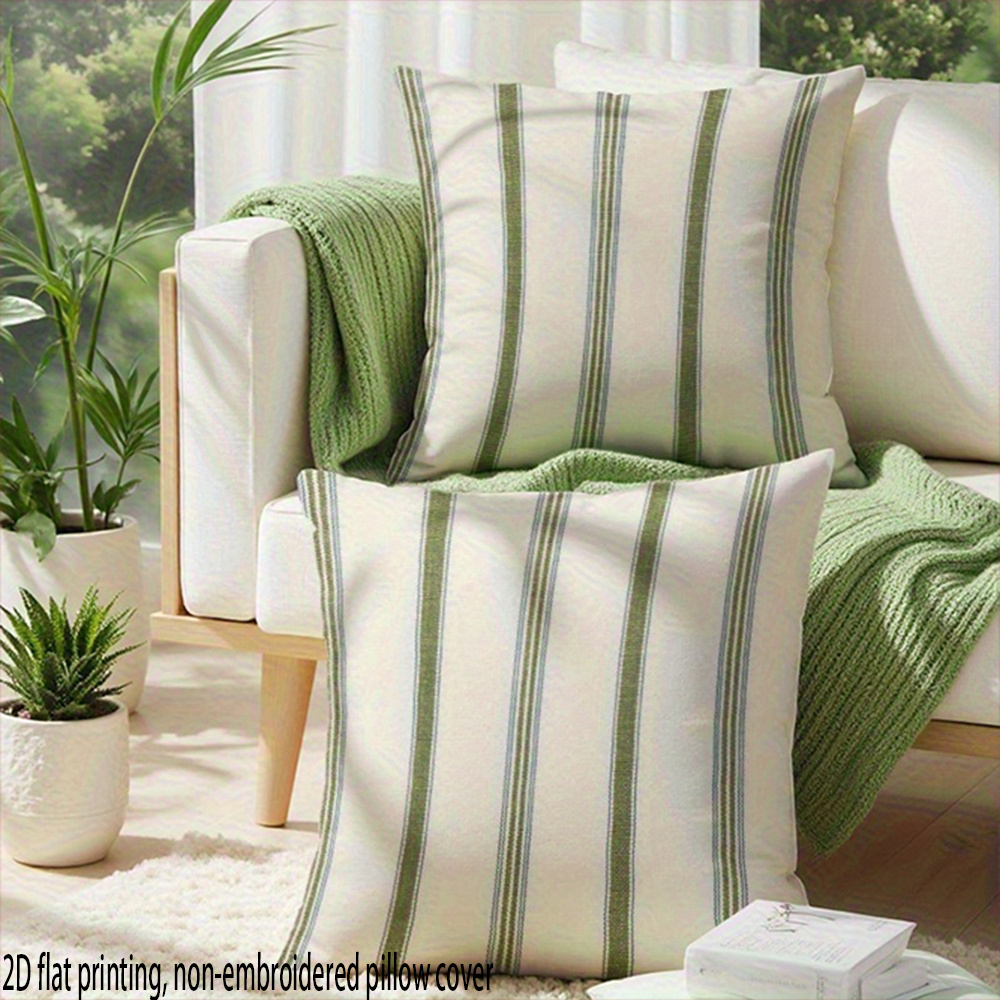 TEMU de almohada 2D con estampado de rayas verdes , 2 piezas, de cojín para sofá del hogar, adecuada para decoración diaria, festivos, hogar,