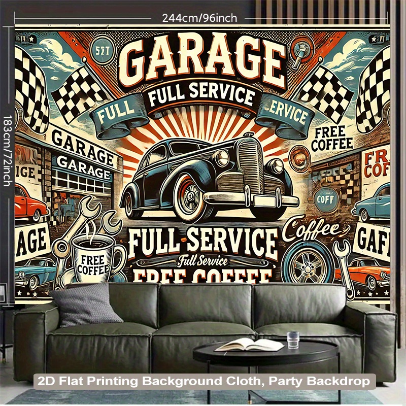 TEMU 2d Flat - 2d Flat - 2d Flat Printing Backdrop Banner 1pc, Garage Coffee Background Cloth, Vibrant Wall Hanging For Living Room, Bedroom, Office,