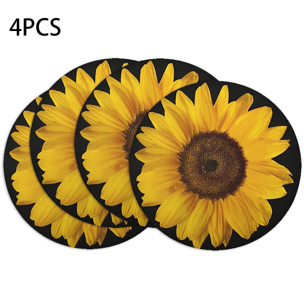TEMU Set Of 4 Large Sunflower-patterned Coasters, Round Wooden Placemats, Suitable For Home Decor, Kitchen, And Dining Room, Beautiful Restaurant