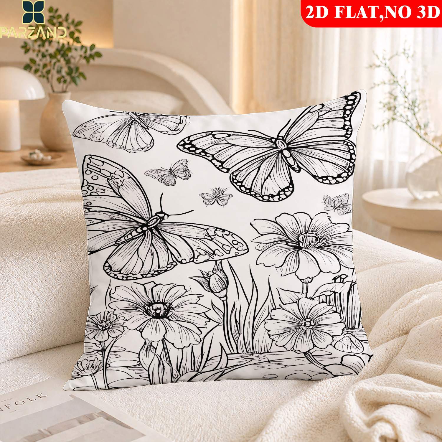 TEMU 2d Flat 1pc Pillowcase With Butterflies Coloring Page Printed, Pillowcase For Sofa, Bedroom And Study, Comfortable And Soft Pillowcase, A Gift ,