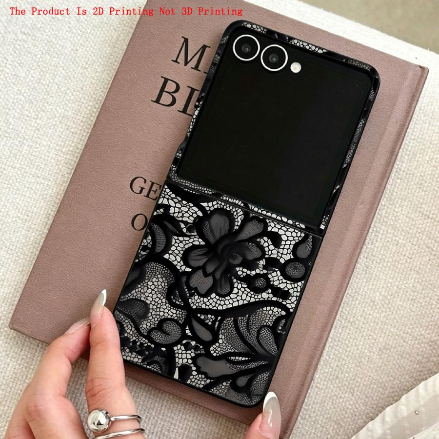 TEMU Phone Case - 2d Flat Burgundy Black Lace Phone Back Cover Case Suitable For For Galaxy Z Flip 7 6 5 4 3 Z Fe Z Flip4