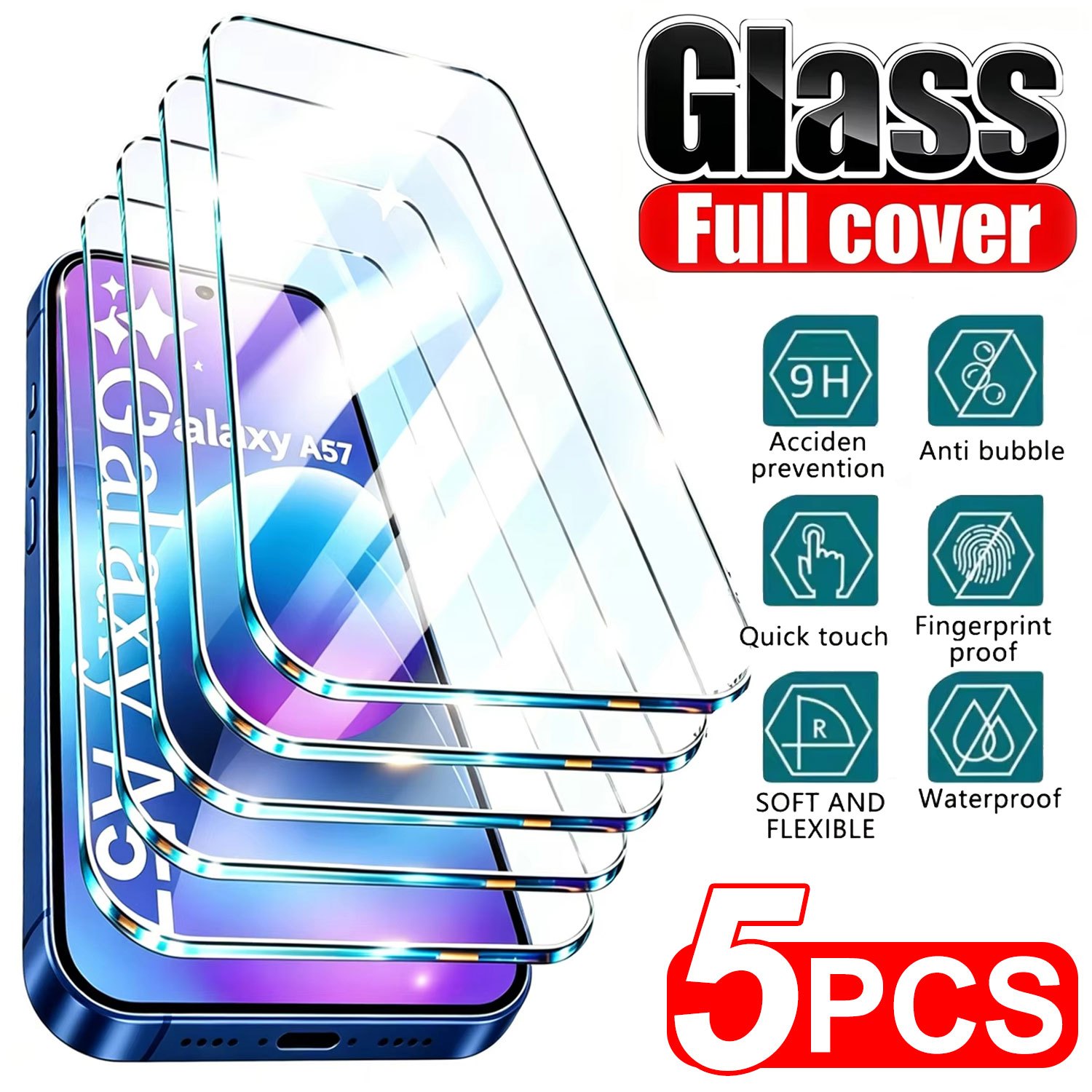 TEMU 5 piezas de cristal templado HD de cobertura total para for Samsung Galaxy A07 A17 A27 A37 A57 A06 A16 A26 A36 A56 A05 A05S A15 A25 A35 A55 A04