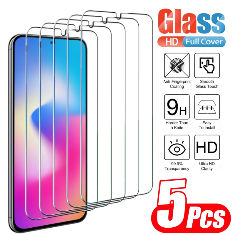 TEMU 5pcs Tempered Glass Screen Protector Suitable For Galaxy S20 S21 S23 S24 S25 Fe A51 A52 A53 A54 A55 A56 A57 A13 A14 A15 A16 A17 A23 A24 A25 A26