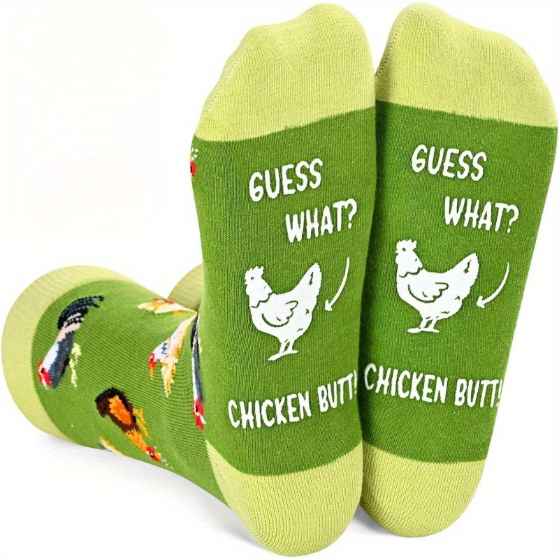 

1 Pair Men's Hip Hop Chicken Print Socks, 90% Polyester 10% Spandex, Knit Fabric, Animal Pattern, Fashion , Birthday Gift, Hand Wash/