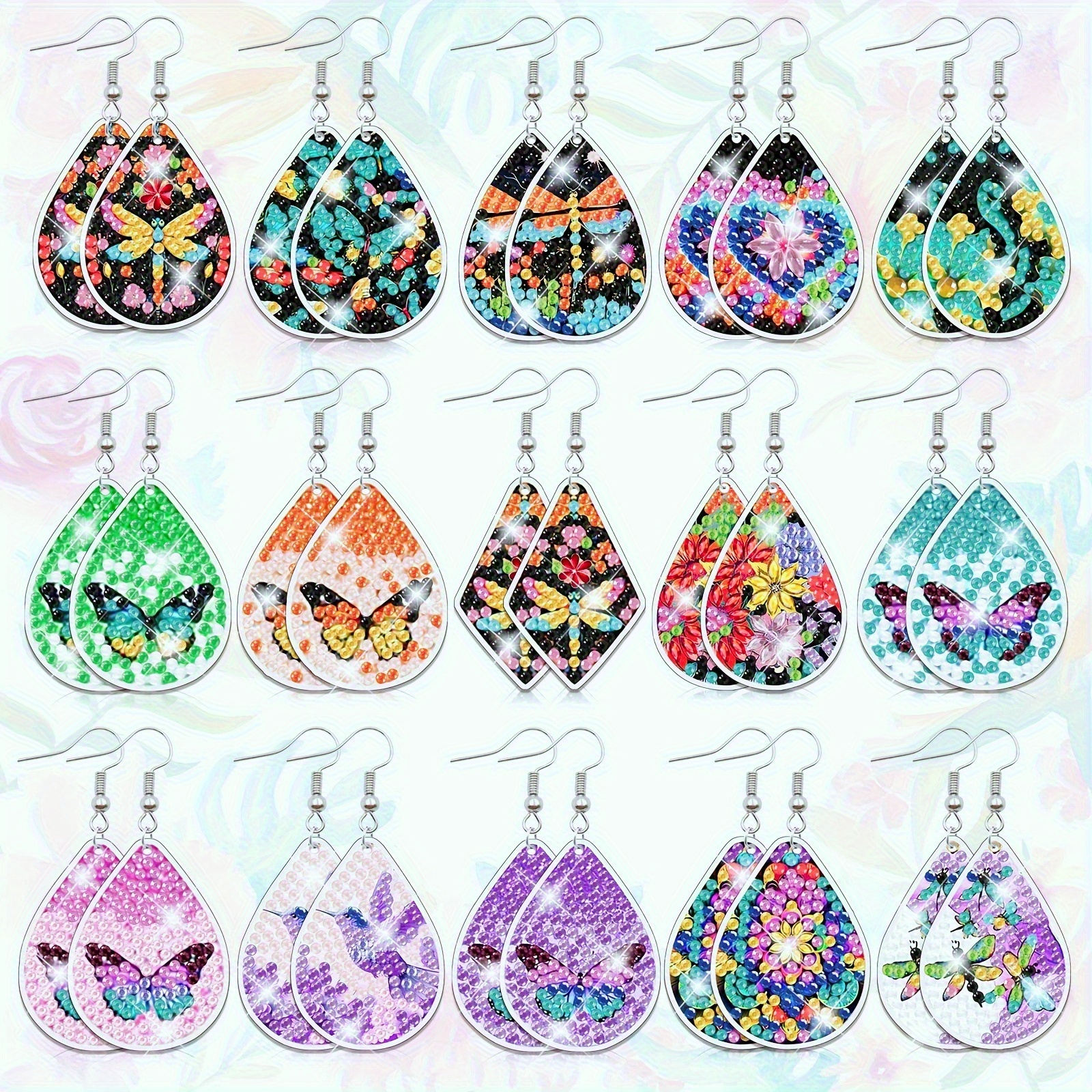 TEMU 15p 5d Diamond Earrings--15 Pairs 5d Diamond Painting Earrings, Double-sided Pebble Modeling Diamond Painting Kit | Handmade Crafts, Diamond