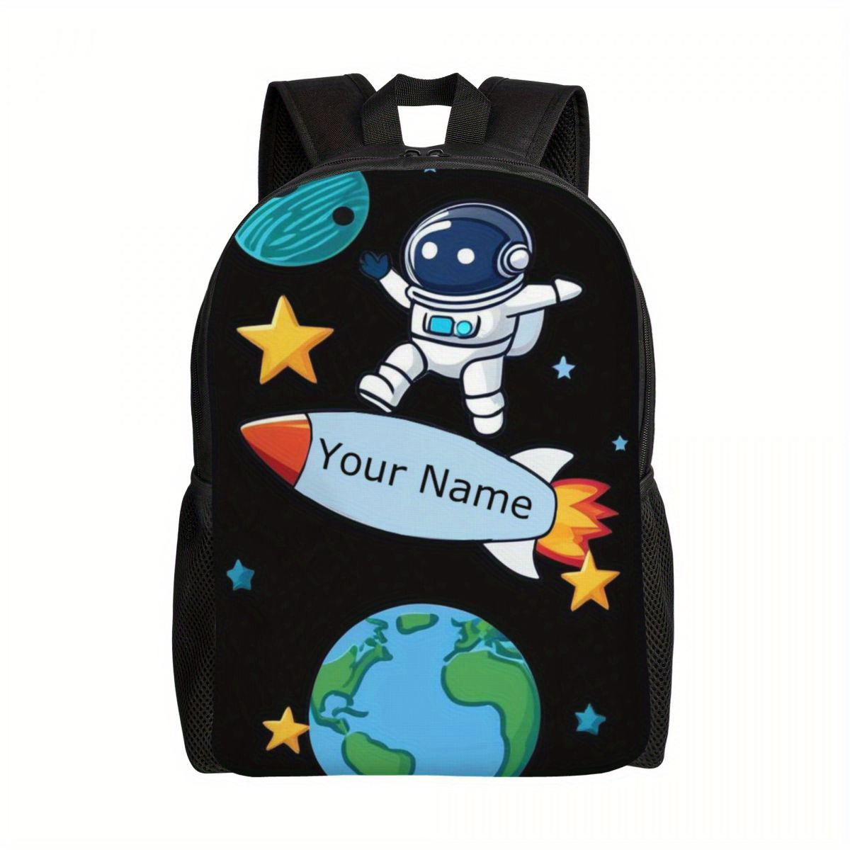 TEMU Mochila de con /texto personalizado - Bolsa escolar humorística de astronauta, con correas de ajustables y cierre de cremallera, mochila de día
