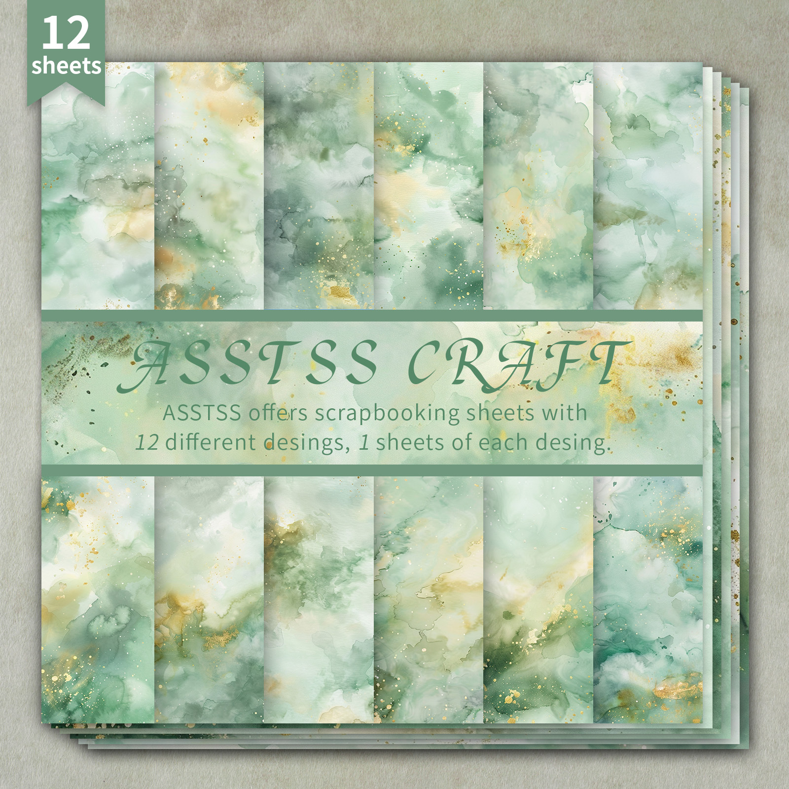TEMU Un bloc de papier scrapbooking de 12 feuilles mesurant 6 par 6 pouces, avec un design aquarelle luxueux et feuille dorée, idéal pour le