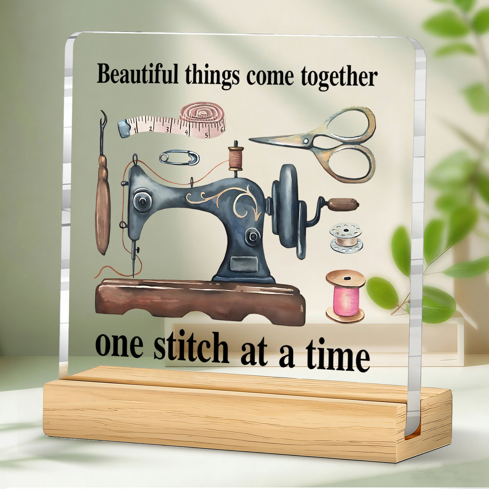 TEMU 2d Flat, Suitable For , 2d Flat Acrylic Plaque Desktop Decor Sign With An Inspirational Sewing Theme, 1pc, Vintage Sewing Machine Print Quote