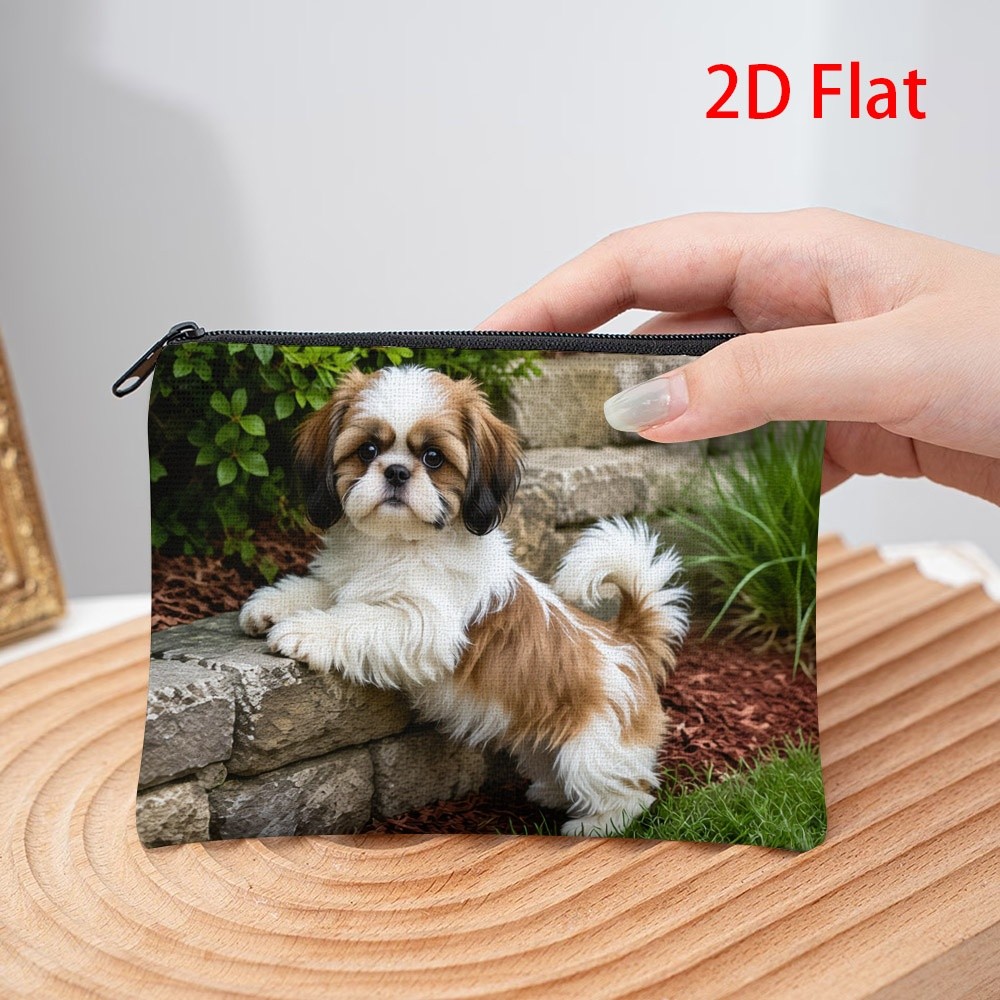 TEMU Cute Fluffy Shih Tzu Puppy Print Women' Purse, 4.1inch*5.5inch Size In Mixed Color, Portable Small Pouch For Storing , Cards And Small Daily