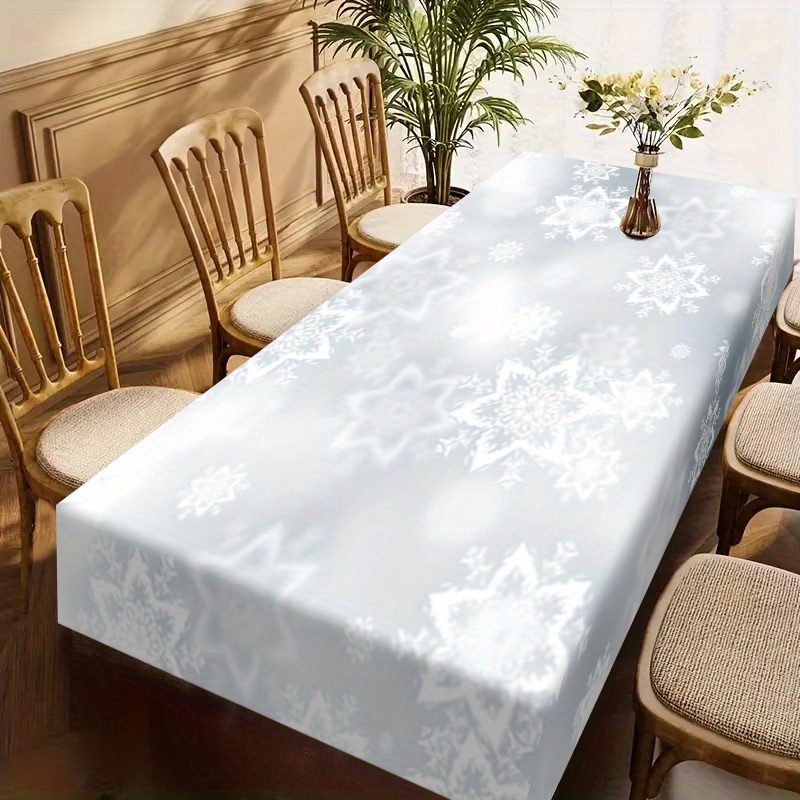 

Exquisite White Snowflake Tablecloth - Christmas & , Rectangular Polyester Dining Decor