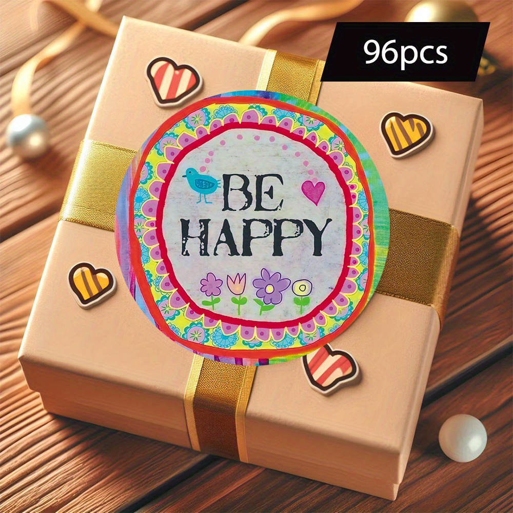 TEMU 96pcs Bohemian Happy Round Stickers Suitable For Scrapbooking, Journals, Planners - Colorful Multicolor Floral Decals With Borders, Paper Sheets