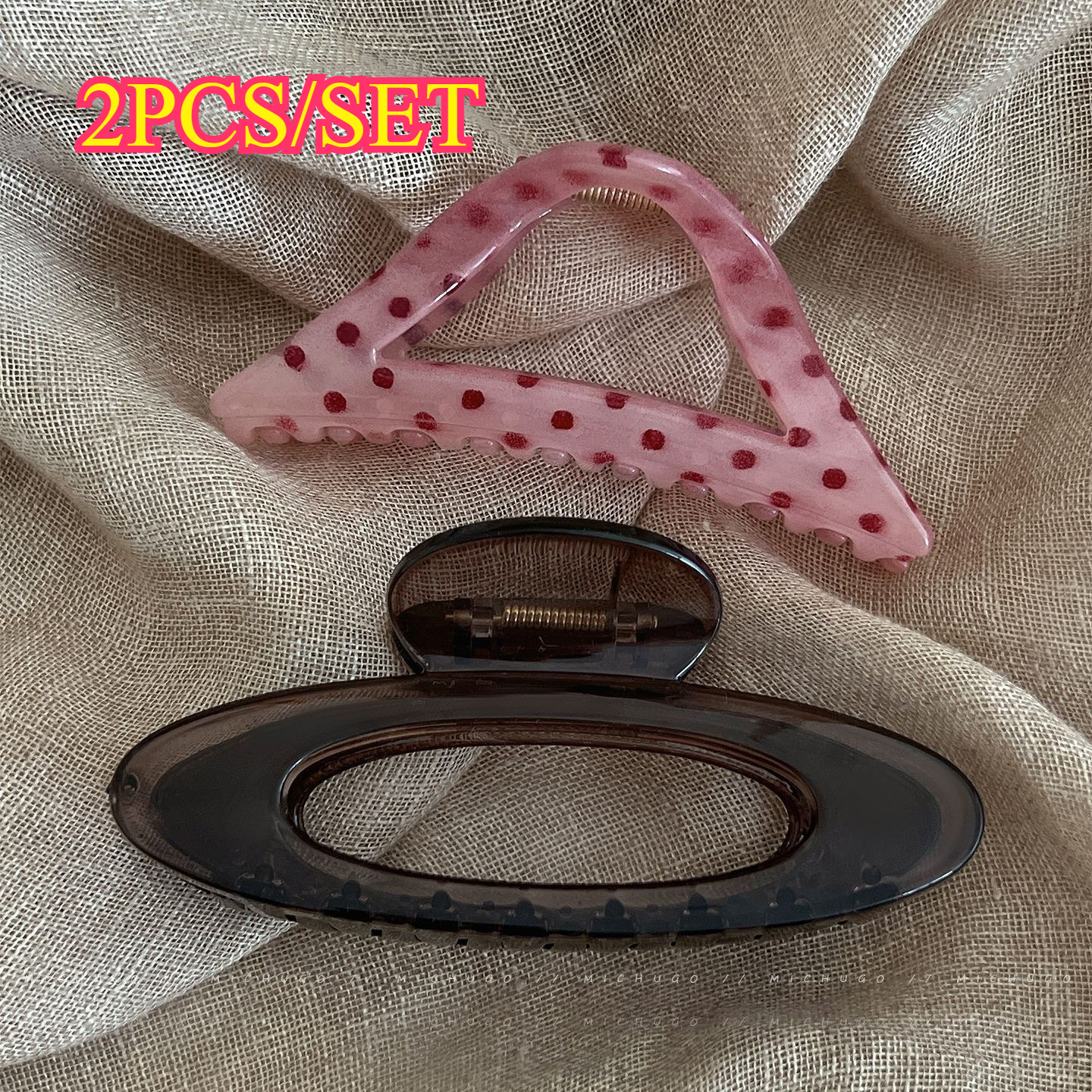 TEMU 2pcs/set Polka Dot Claw Clip, Elegant And Versatile Shark Clip For Women, Oval Openwork Hair Clip, Stylish Hair Accessory