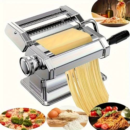 1pc stainless steel manual pasta machine with adjustable thickness making spaghetti and tomato pasta a durable kitchen tool for making homemade spaghetti and wide noodles a small kitchen tool