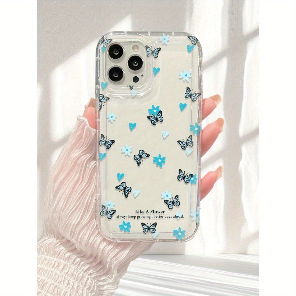 TEMU Phone Case: Full-screen Multi-blue- Pattern Transparent Air Cushion High-quality Protective Phone Case, Suitable For Iphone