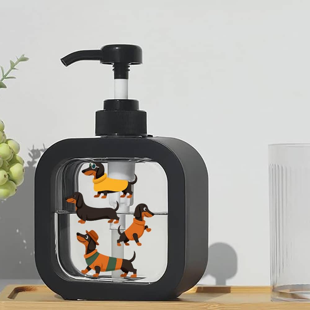 E-shop Niedlicher Dackel-Seifenspender - Manuelle Pumpflasche mit entzückendem Dackel-Design, Haustier-Themen Handseifenspender für Waschbecken, Dusche