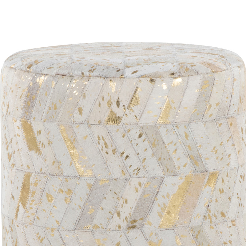 Leather Ottoman in Golden Metal and Ivory Leather with Golden Splatter