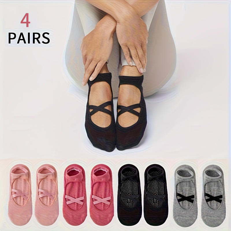 TEMU 4 de calcetines de yoga profesionales para mujer, adecuados para fitness de interior, pilates, baile y gimnasio - de silicona antideslizante,