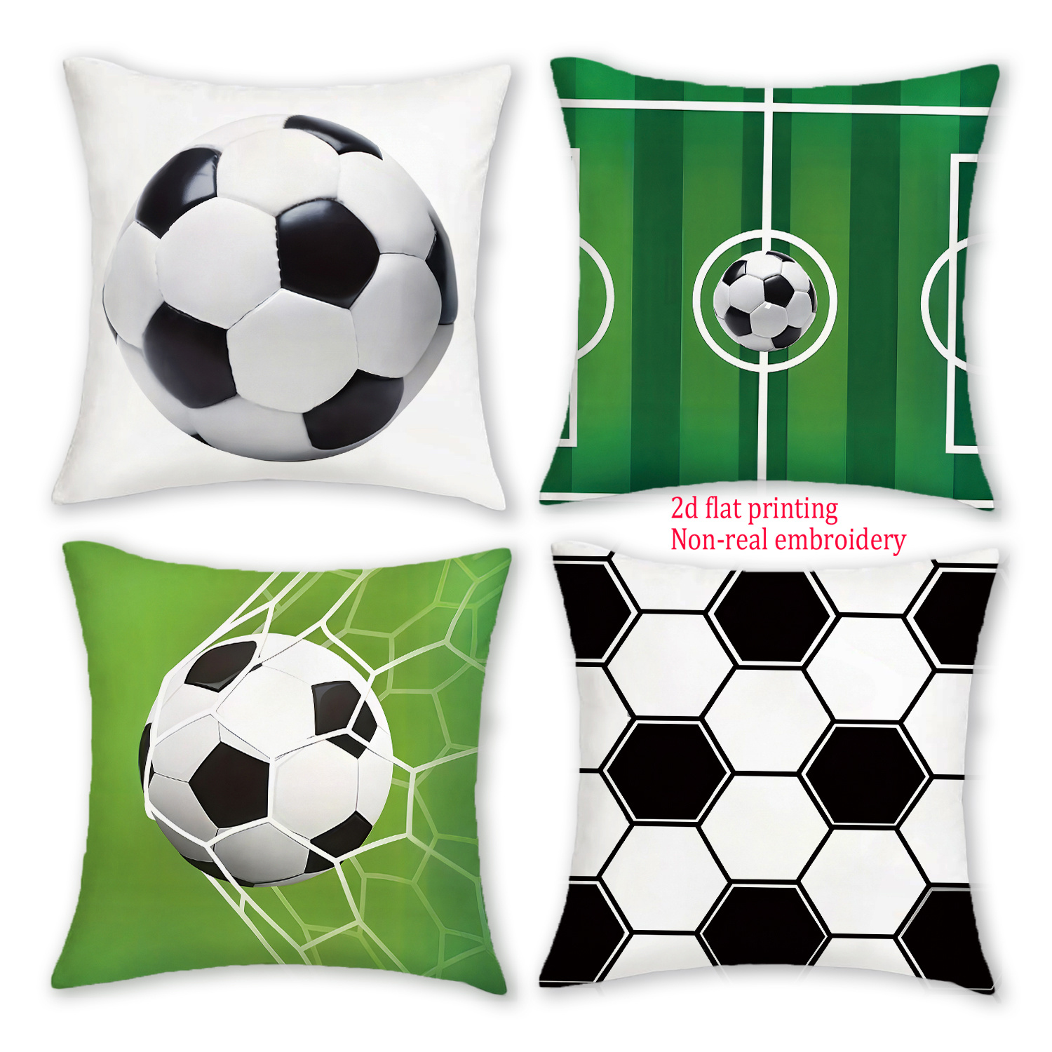 TEMU 4 Football Themed Short Pillow Covers, 18x18 Inches | Modern Home Decor With Zip Closure, Black And White Football And Field Print, Polyester,
