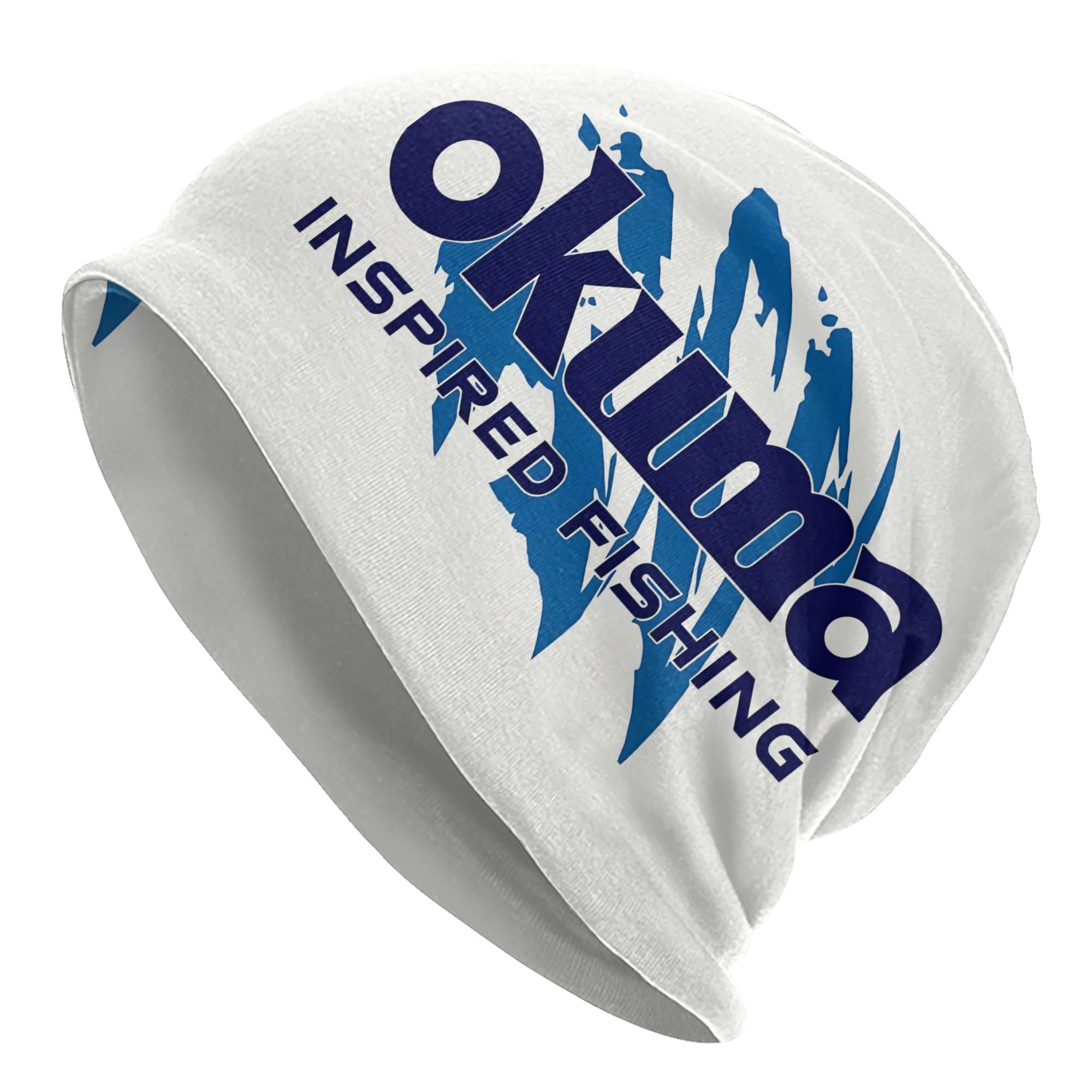 TEMU Biihudu Fishing Beanie Hat - Cold Weather Outdoor Fishing Cap With Okuma Logo, Beige/blue Colorway - Durable Cold Weather Hat For Fishing,