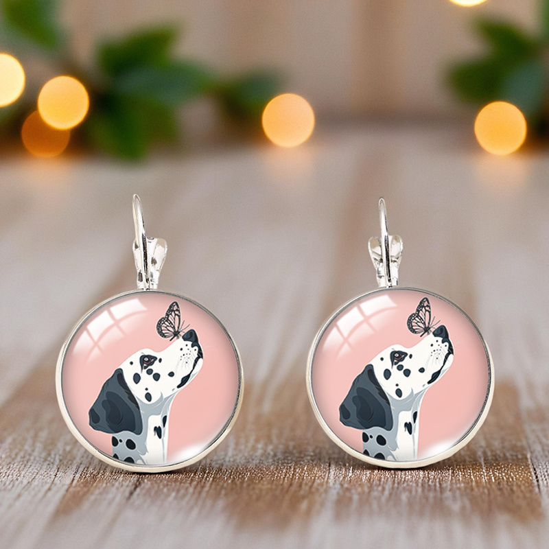 Dalmatian Butterfly Round Handmade Trendy Earrings