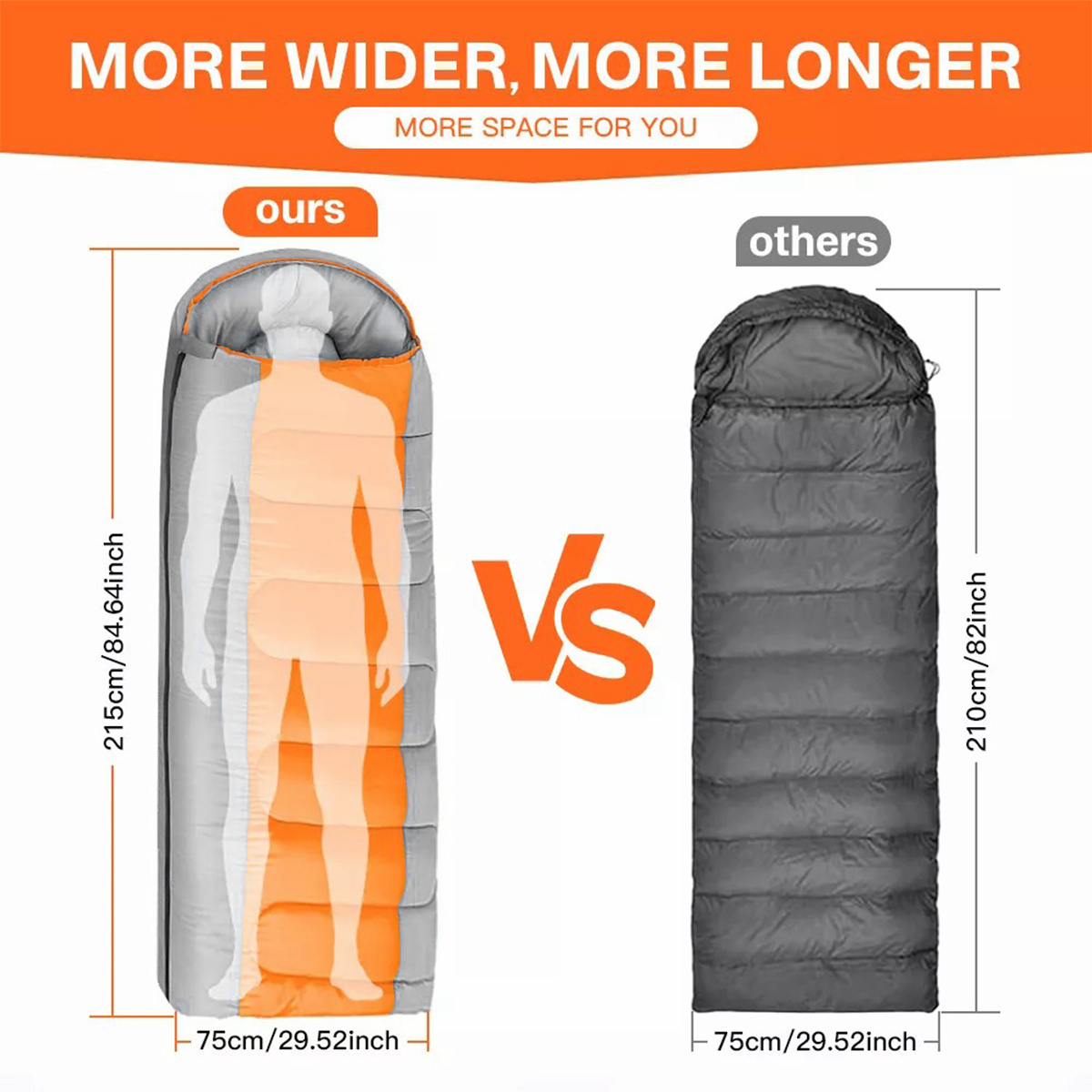 schlafsack camping outdoor decken-schlafsack sommer-mumiensack 215*75cm (orange-grau)