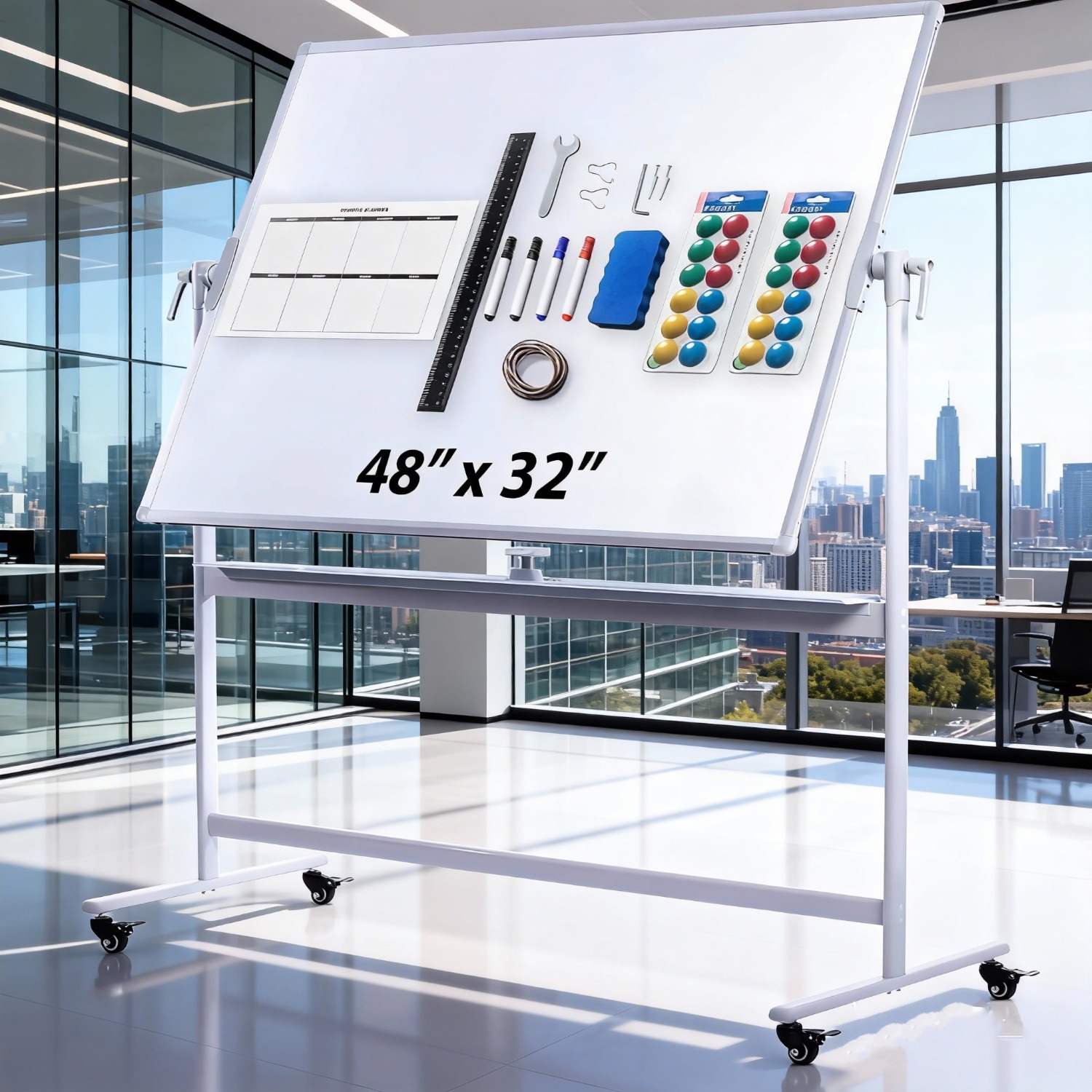 Magnetic Dry Erase Board With Stand | 48"x32" Double-sided Portable Whiteboard, , Holiday Gift Option
