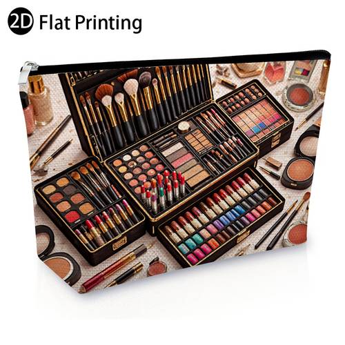 1pc luxurious professional makeup collection theme pattern vibrant printed patterns portable and foldable cosmetic storage bag durable travel toiletry bag long interior suitable for daily use or travel necessities