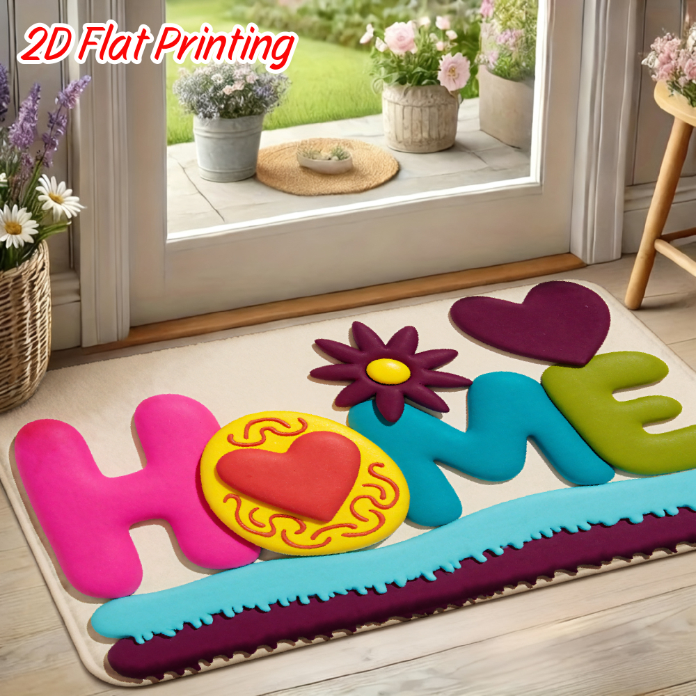 TEMU 2d Flat Printing 1pc Home Decorative Lettering Pattern Entrance Door Mat, Non-slip Washable Floor Mat, Soft Super Absorbent Rug For Entryway,