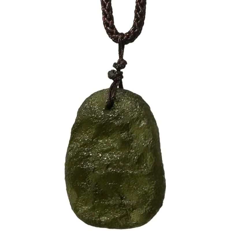Image of Moldavite Crystal Necklace, Moldavite Czech Meteorite Tektite Crystal Meteorite Necklace, Green