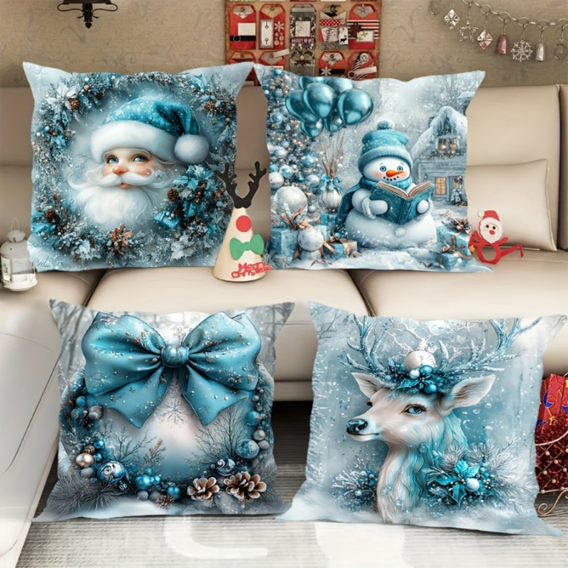 

A Set Of 4 Christmas Pillowcases, 18x18 , Santa And , -sided , , , Washable, Suitable For , Bedroom, Sofa Decoration - Easily Add