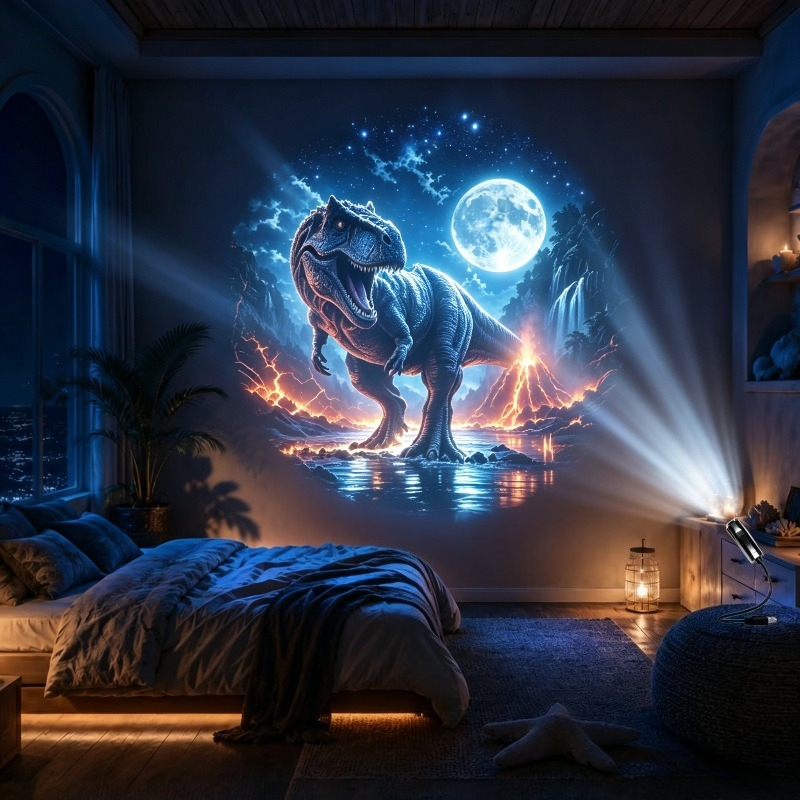 TEMU Jurassic Dinosaur Projection Lamp - 1pc Lamp And 10pcs Lenses, -powered Dinosaur-themed Night Light, Fantasy Dinosaur Led Ambient Night Light,