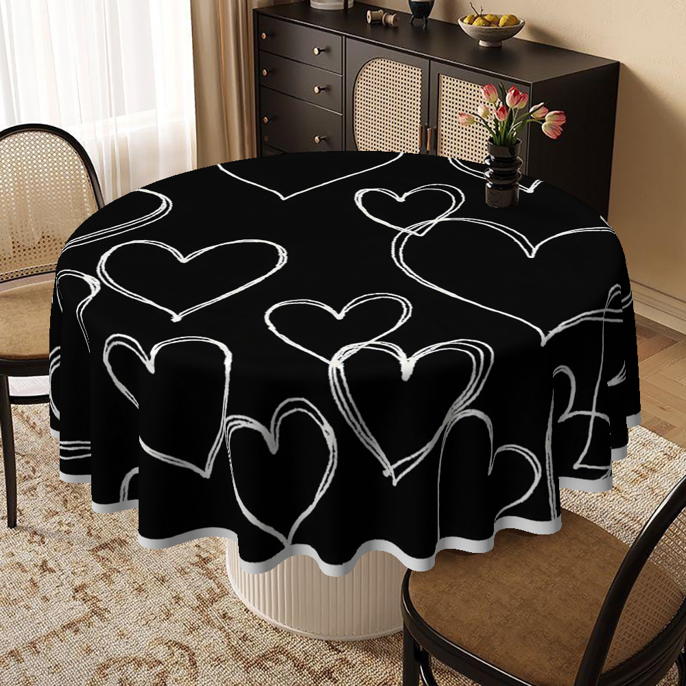 TEMU 2d Printed 59x59in/150x150cm 1pc Round Tablecloth | Love-themed Heart Pattern, , Ideal For Valentine's Day, Birthday, Wedding, Anniversary,