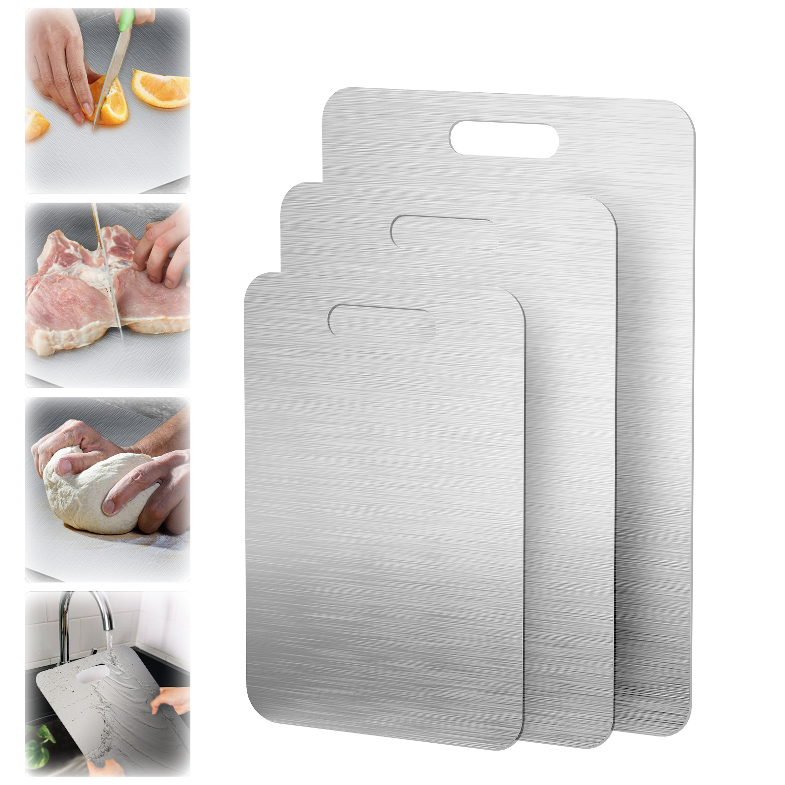 

1pc Titanium Steel Cutting Board - Double-sided, Food-grade Stainless Steel, Rust-proof, For Meat, Fruits & Vegetables, Dishwasher Safe, Multiple Sizes