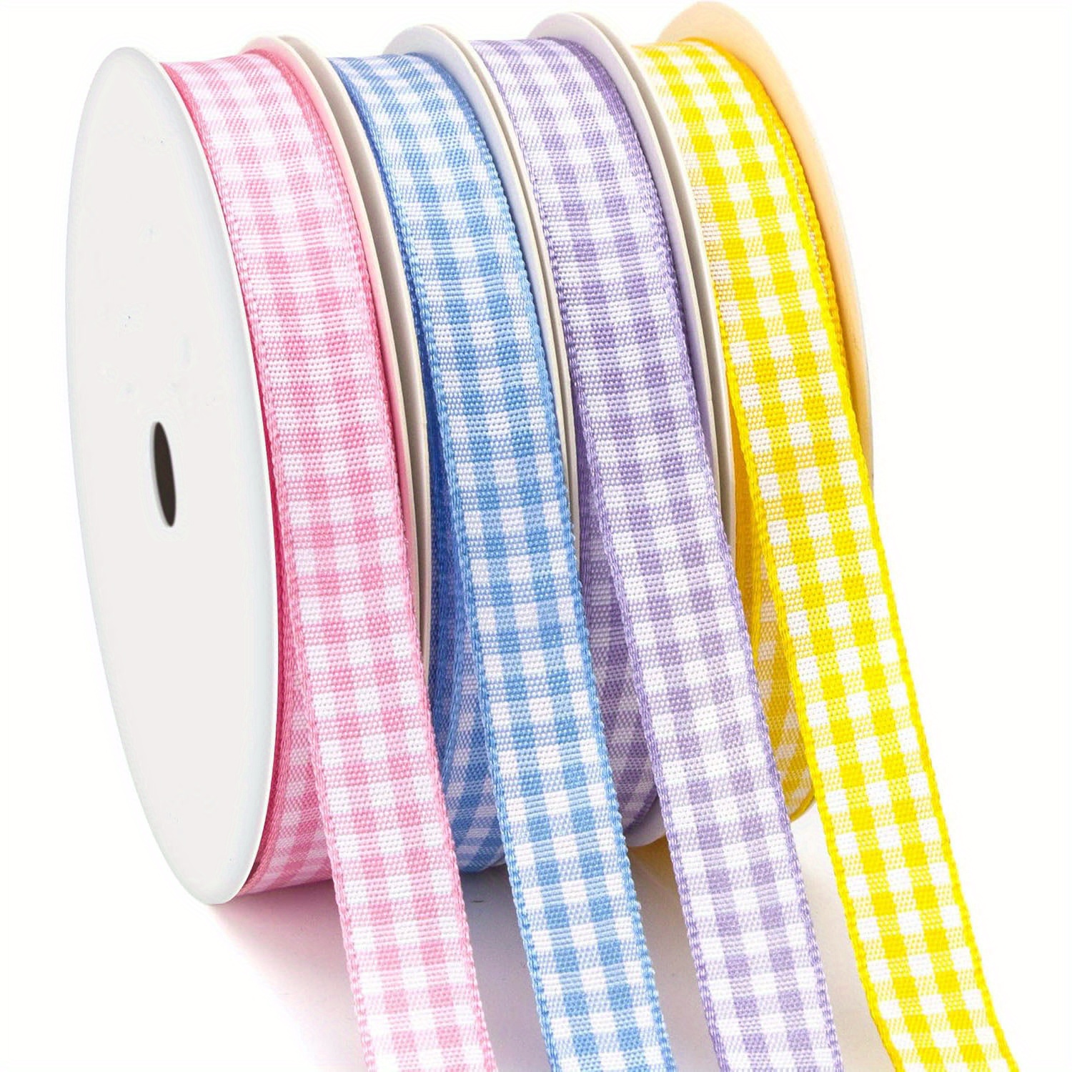 Set Of 4 Easter-themed Gingham Ribbons, Design, Totaling 40 Yards, Perfect For Crafting, Wreaths, Gift Wrapping, Decorating Easter Baskets, And Spring Decor