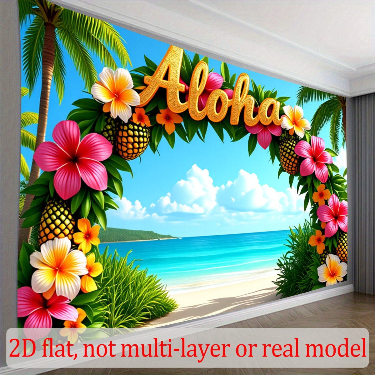 TEMU 2d Flat, 2d Flat Banner, 1pc Backdrop With Tropical Beach Theme Blue Beautiful Backdrop Home Wall Decorations Party Decorations Indoor Outdoor