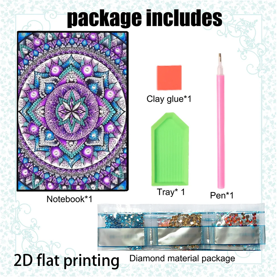 TEMU 1pc 1pcs 1pc Suitable For Age Groups Mandala Rhinestone & Notebook - Diy Diamond Painting Planner Diary With Irregular/round Rhinestone