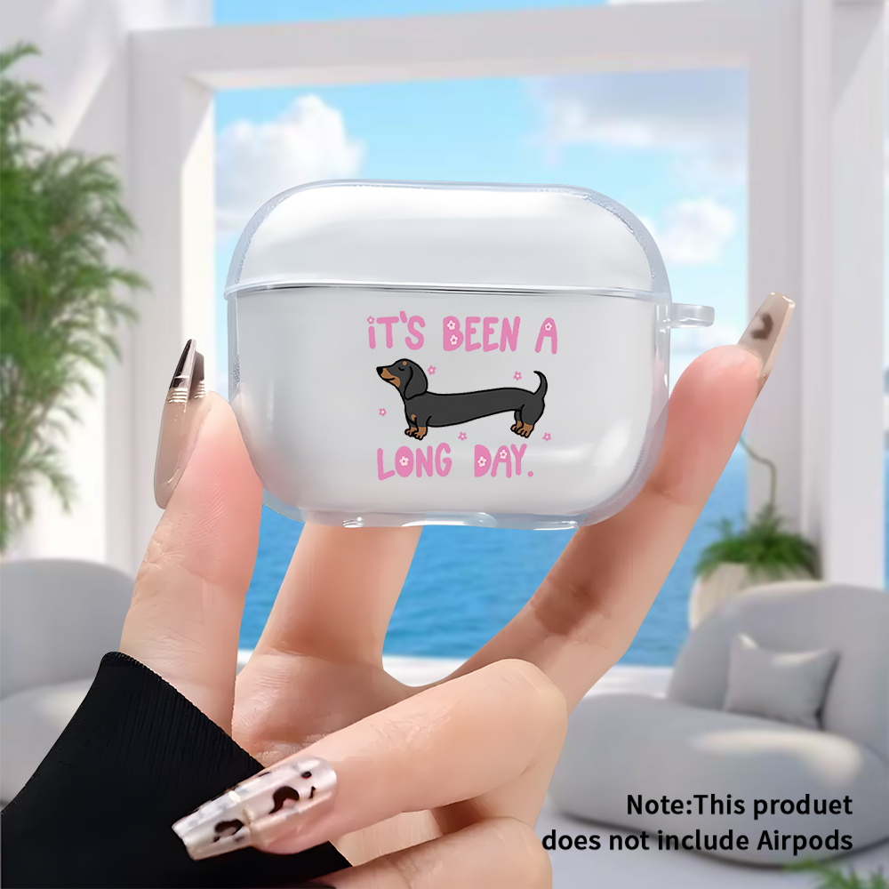TEMU Light Luxury High-end Cute Dachshund Print Flat Print Pattern Transparent Drop-proof Earphone Case, Suitable For Airpods 4/airpods