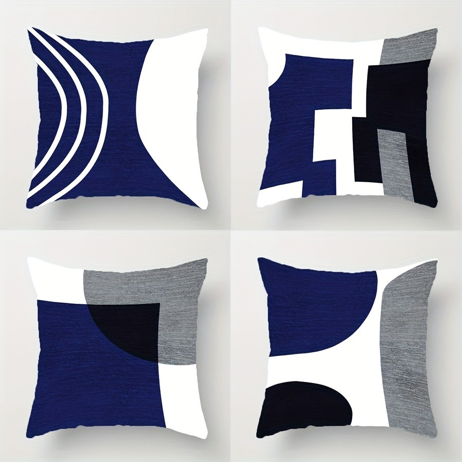 TEMU Set federe decorative per cuscini da blu, blu navy, , grigio, , , stile boh矇mien, geometria astratta, 18x18 pollici, per letto e camera da letto
