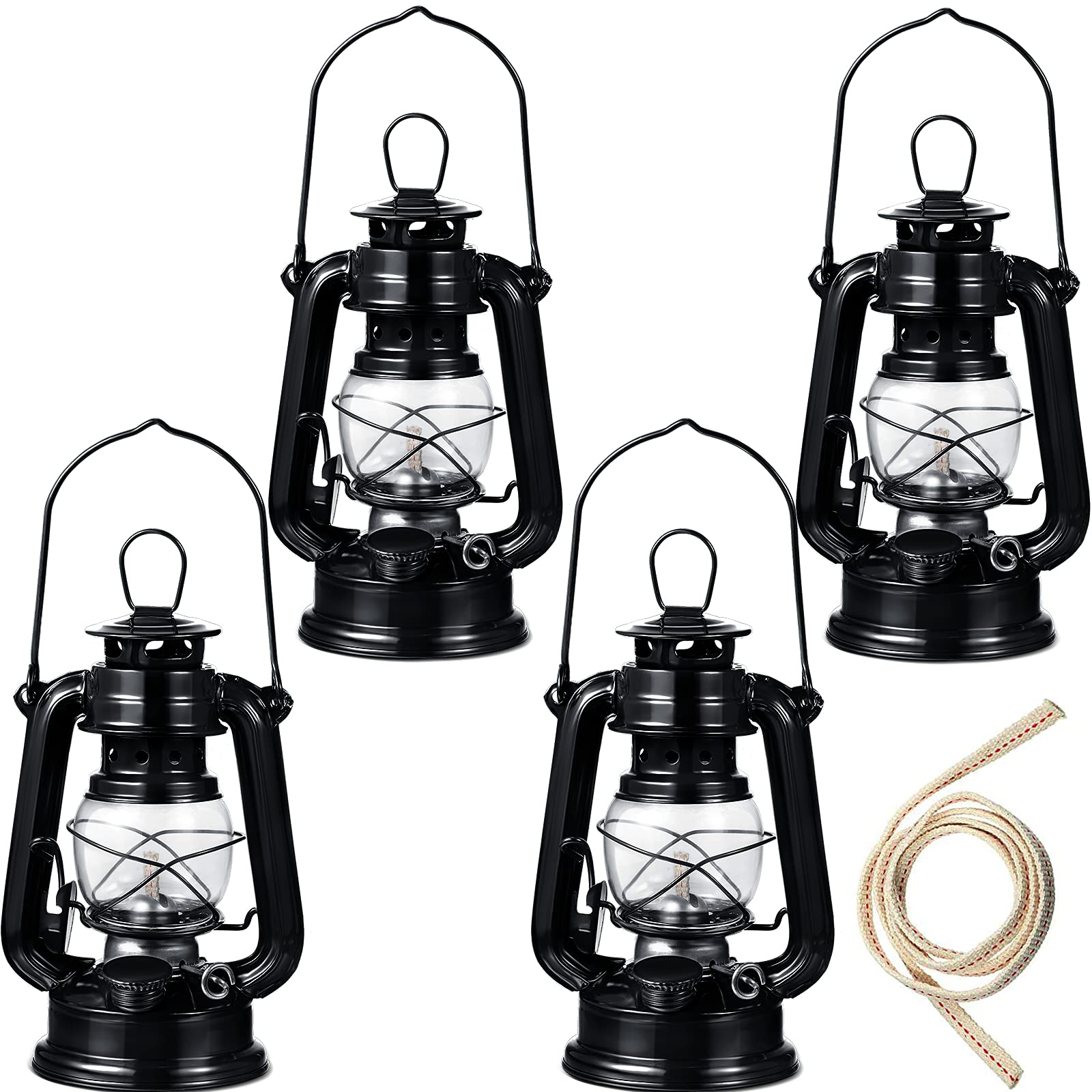 TEMU 4pcs Oil Lamp Hurricane Lamp Kerosene Lantern For Decorative Hanging Oil Lantern With Wick For Hiking Emergency Camping Party Decoration (black,