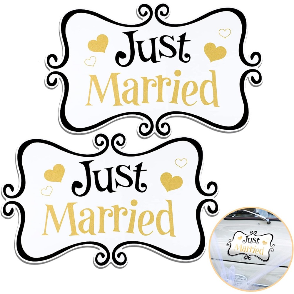 TEMU 2pcs Just Married Car Magnets, 13.9 X 8.8 Inch Large Wedding Decals For Honeymoon Tailgate Door Refrigerator (2 Styles Optional)