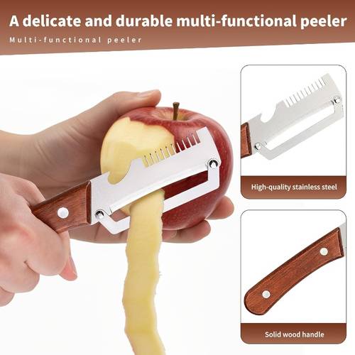 heavy duty stainless steel peeler slicer featuring a wooden handle and thick blade design ideal for all kinds of fruits and vegetables multifunctional peeling tool and vegetable slicer use vegetable slicer