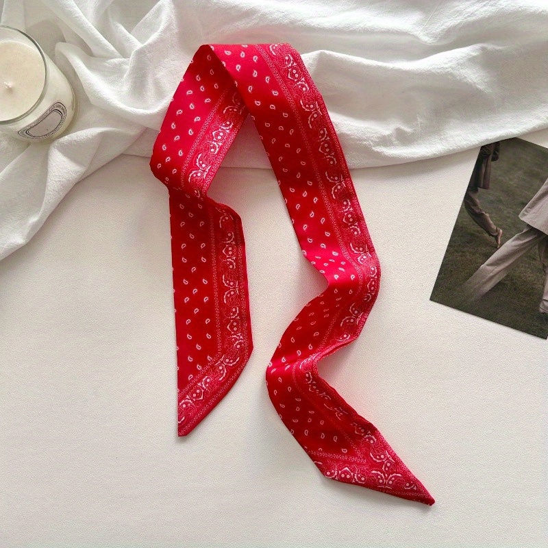 TEMU 1pc Thin Narrow Long Print Small Ribbon Versatile Casual Tie Hair Band Bundle Bag Bow Decoration Ribbon With Shirt Small Scarf Jeans Decoration