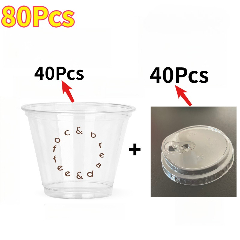 40/80/100pcs Clear Coffee Cups with Straight Drinking Lids