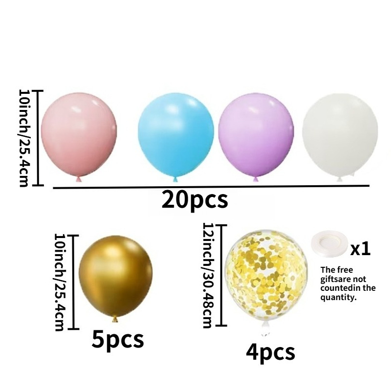 TEMU Un ensemble de 29 ballons macaron rose, violet, bleu et doré. Les ballons en latex de couleurs macaron associés à des ballons à paillettes