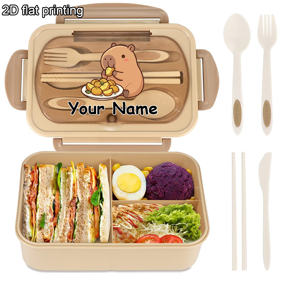 TEMU 1pc Customizable Bento Lunch Box, Capybara Themed Lunch Box, For Office School Outdoor Picnic, Cartoon Printed Personalized Lunch Box