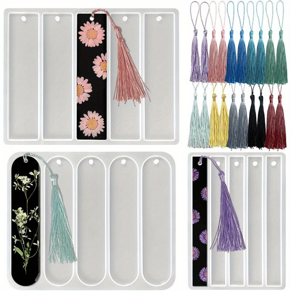 

Set Of 3 Bookmark Resin Molds, Rectangle Bookmark Silicone Molds With 20 Pieces Tassels, Small Medium Blank Silicone Bookmark Molds Kit, For Epoxy Resin Casting Crafts Diy