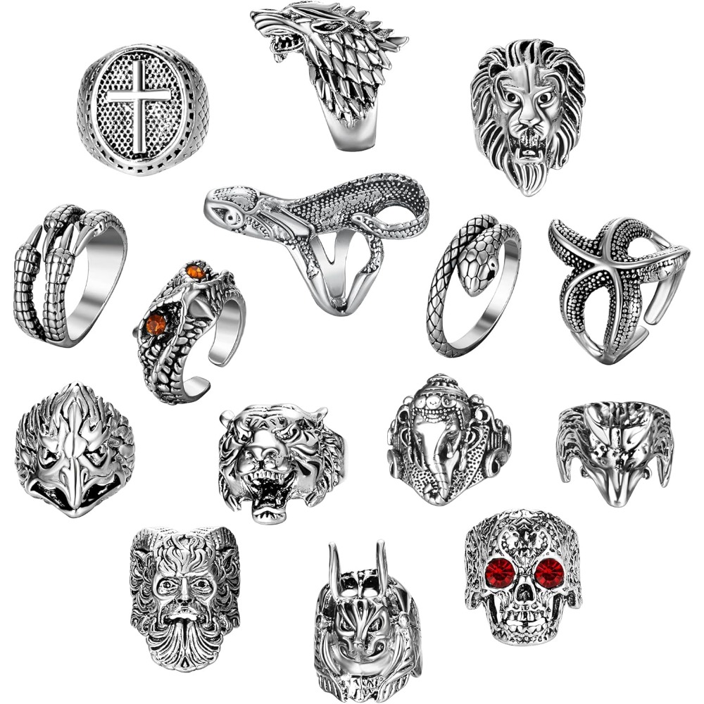 20pcs Pack (20pcs) Vintage Gothic Punk Snake Spider Dragon Rings - Open Knuckle Stacking Suitable For Parties, Mardi Gras & Themed Events | Boho Finger Gift Set