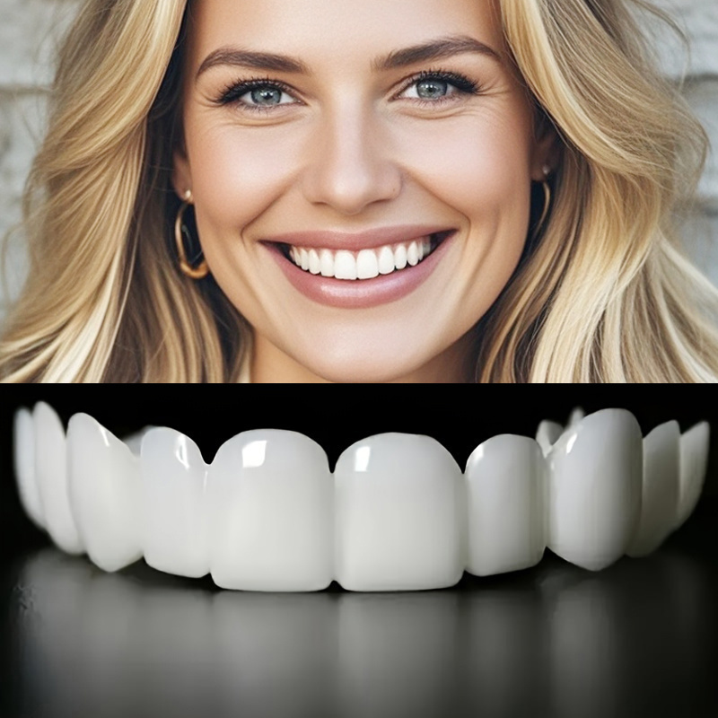 2pcs set white dentures with veneers upper and lower denture care for men and women flexible comfortable lifelike details 2